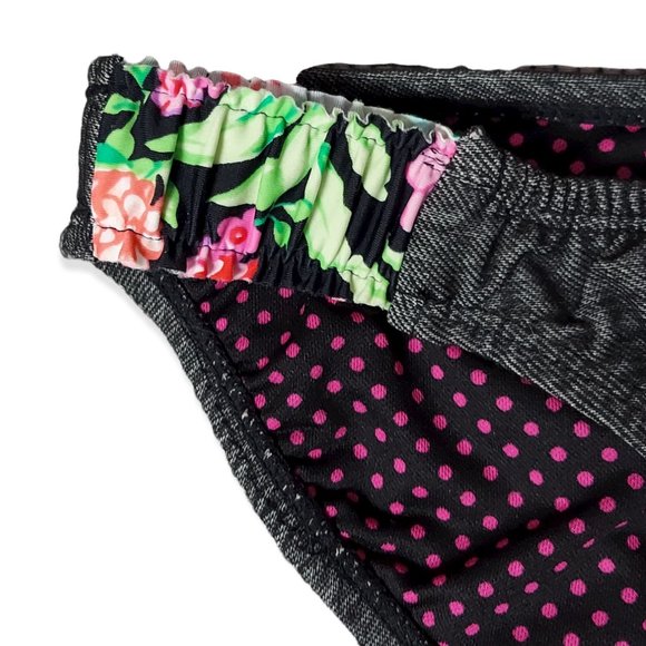 NWT MATERIAL GIRL "DENIM FEEL" FLORAL ACCENTED BIKINI BOTTOMS (M) - Picture 5 of 9